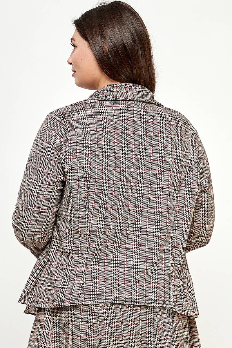 Plus Size Blazer Plaid Knit Ruffled - KY18165-J