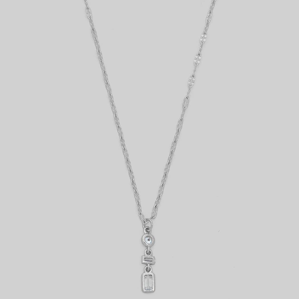 ROUND BAGUETTE CZ THREE DROP PENDANT NECKLACE