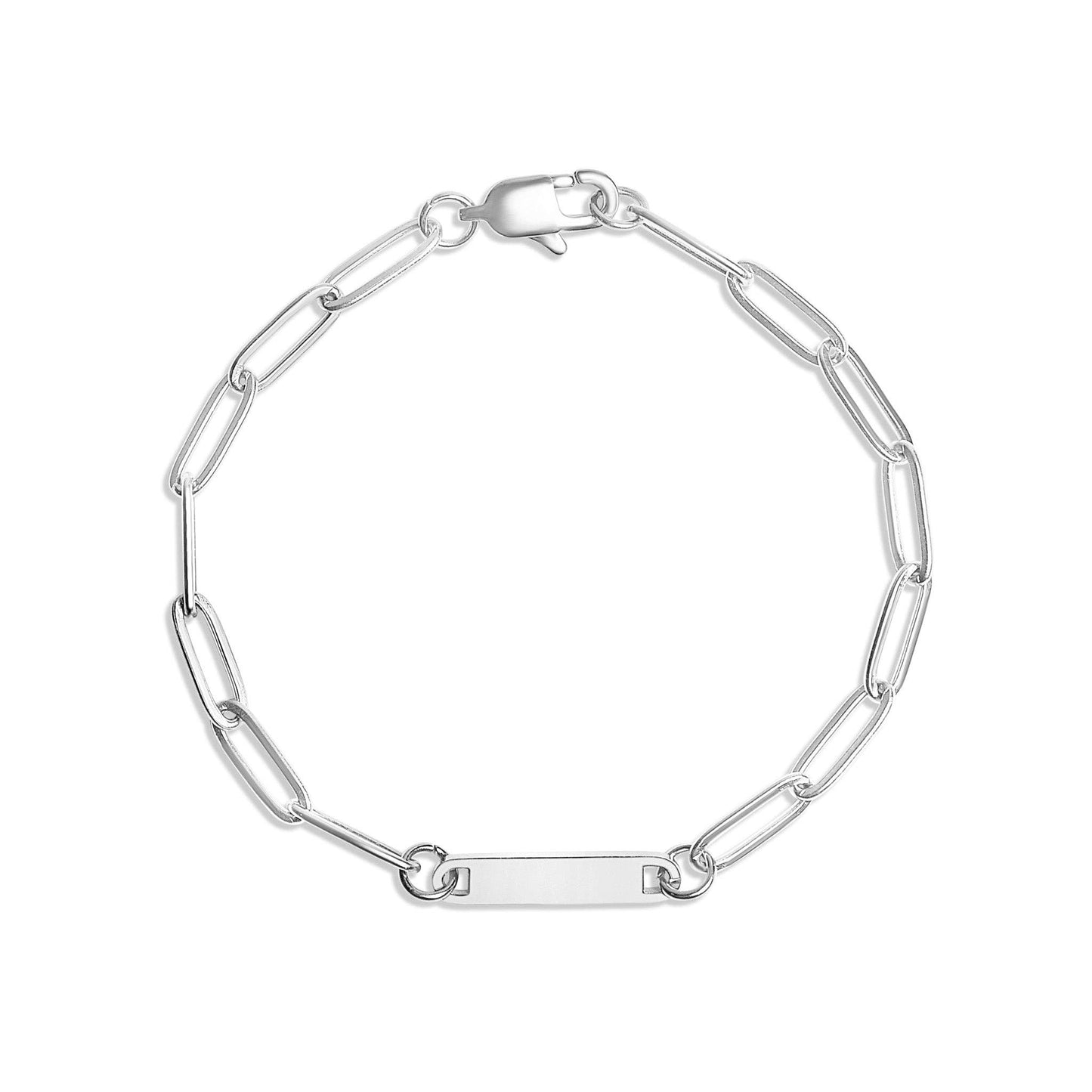 Stainless Steel Engravable Paperclip Bar Bracelet