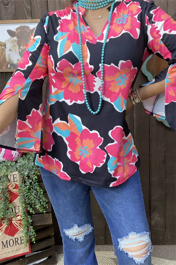 GJQ15749 Women black tops w/v-neckline