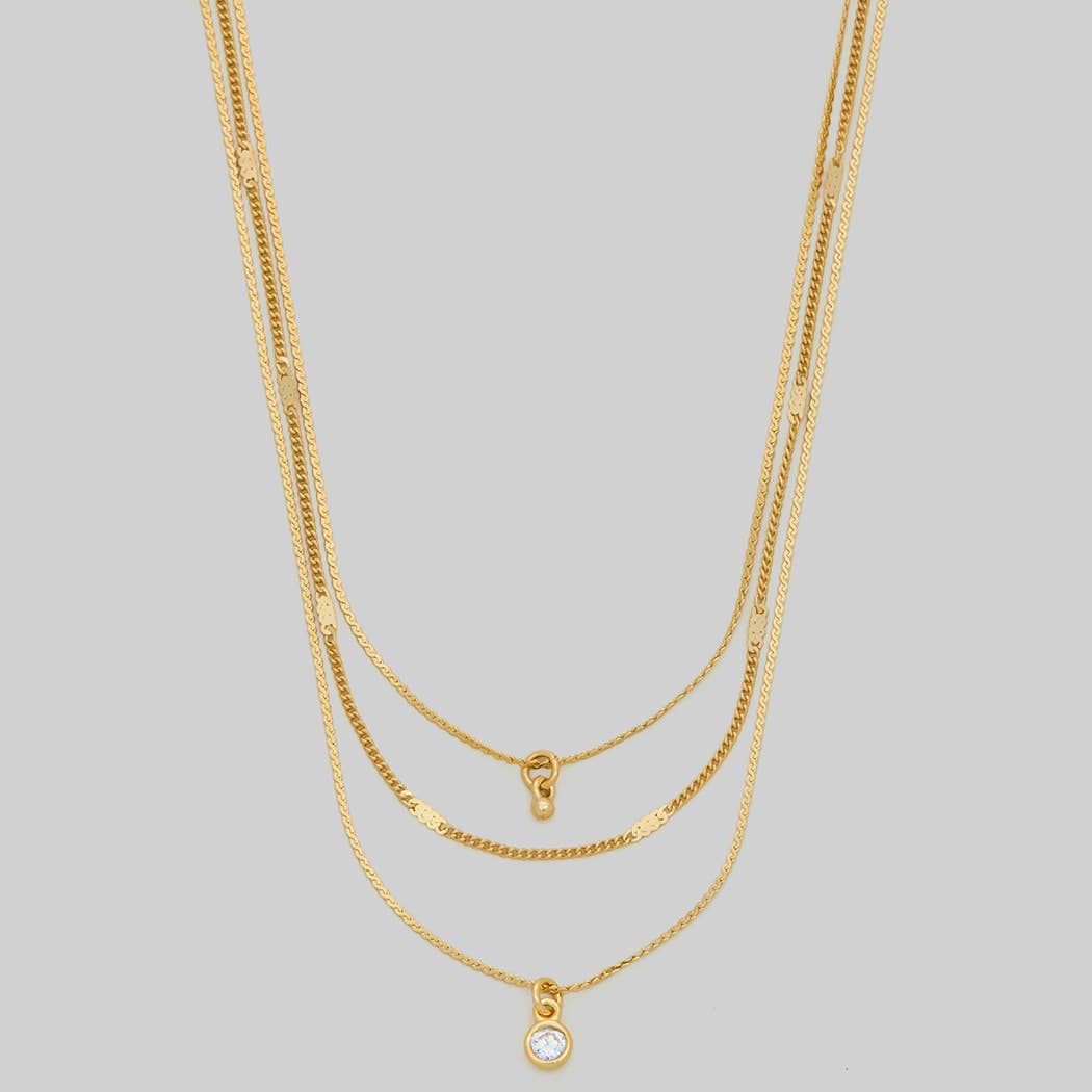 TRIPLE LAYERED CZ PENDANT SNAKE PRESSED NECKLACE