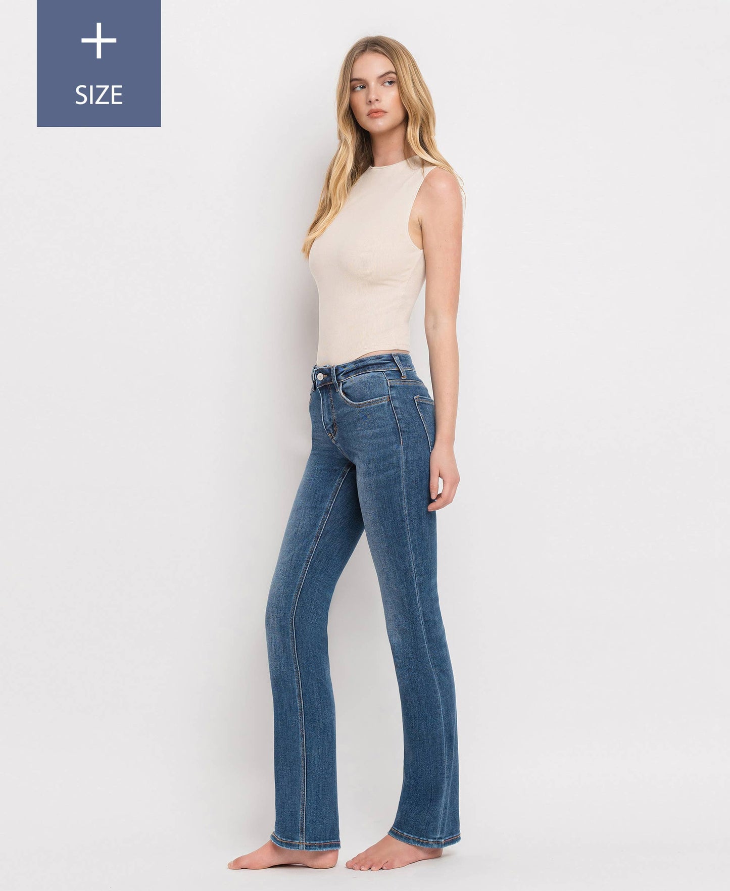 PLUS SIZE TUMMY CONTROL MID RISE BOOTCUT JEANS LV1064-P