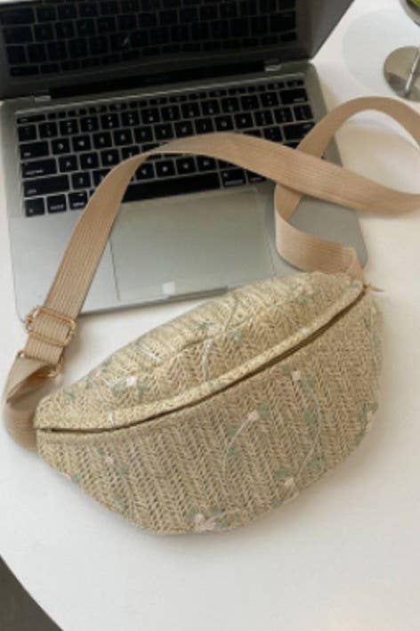 RAFFIA STRAW WAIST FANNY PACK CROSSBODY BELT BAG | 40P559