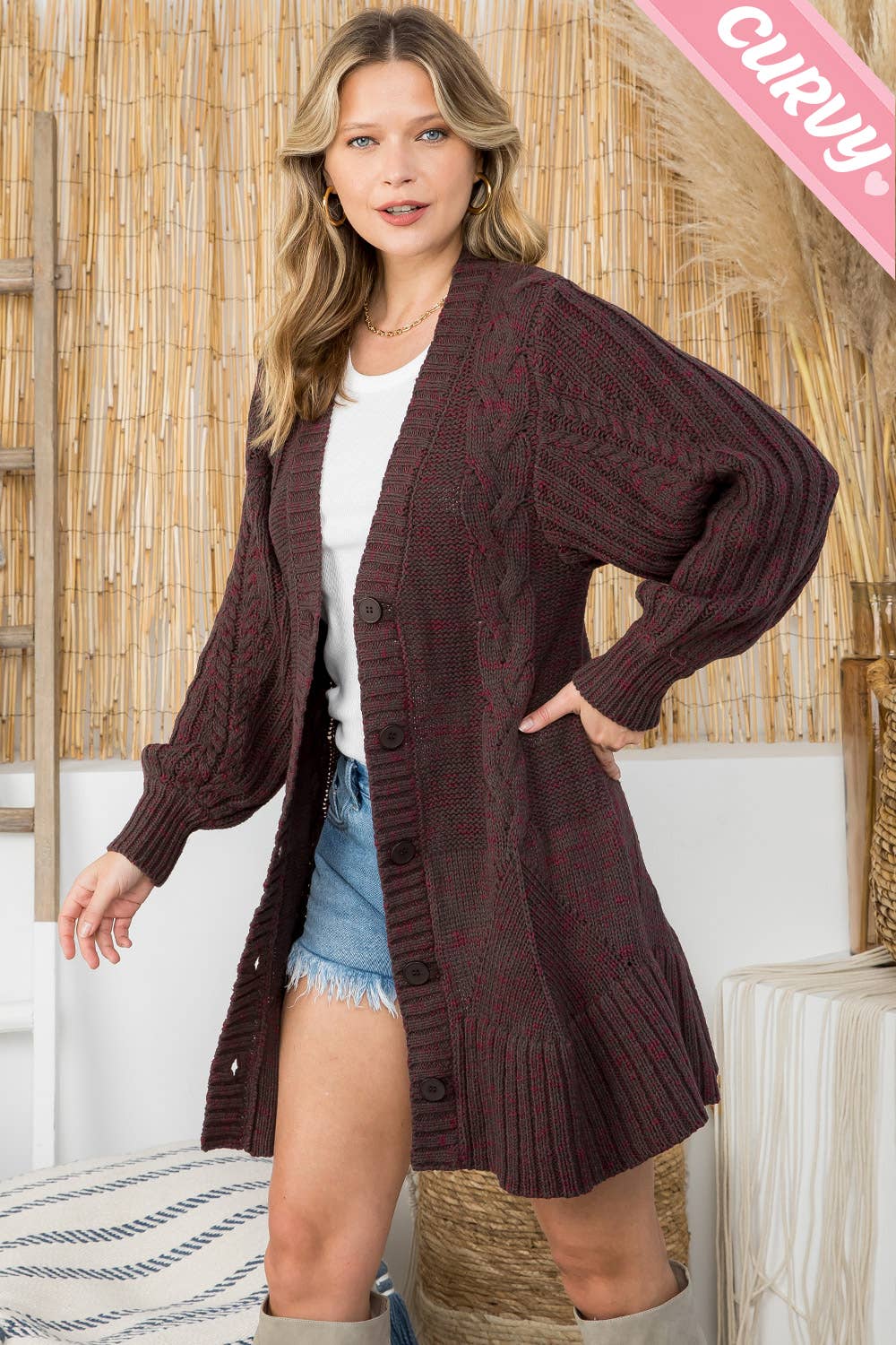 SW337PL CABLE KNIT CARDIGAN