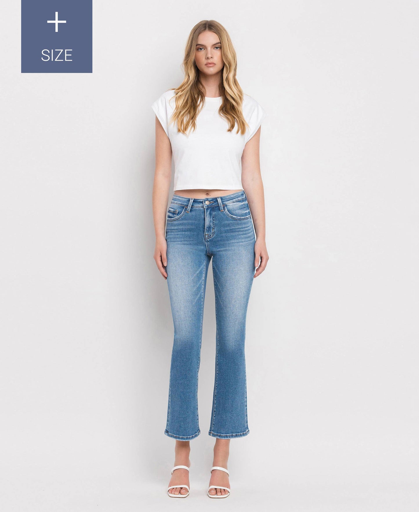 PLUS SIZE TUMMY CONTROL MID RISE CROP FLARE JEANS LV1357-P