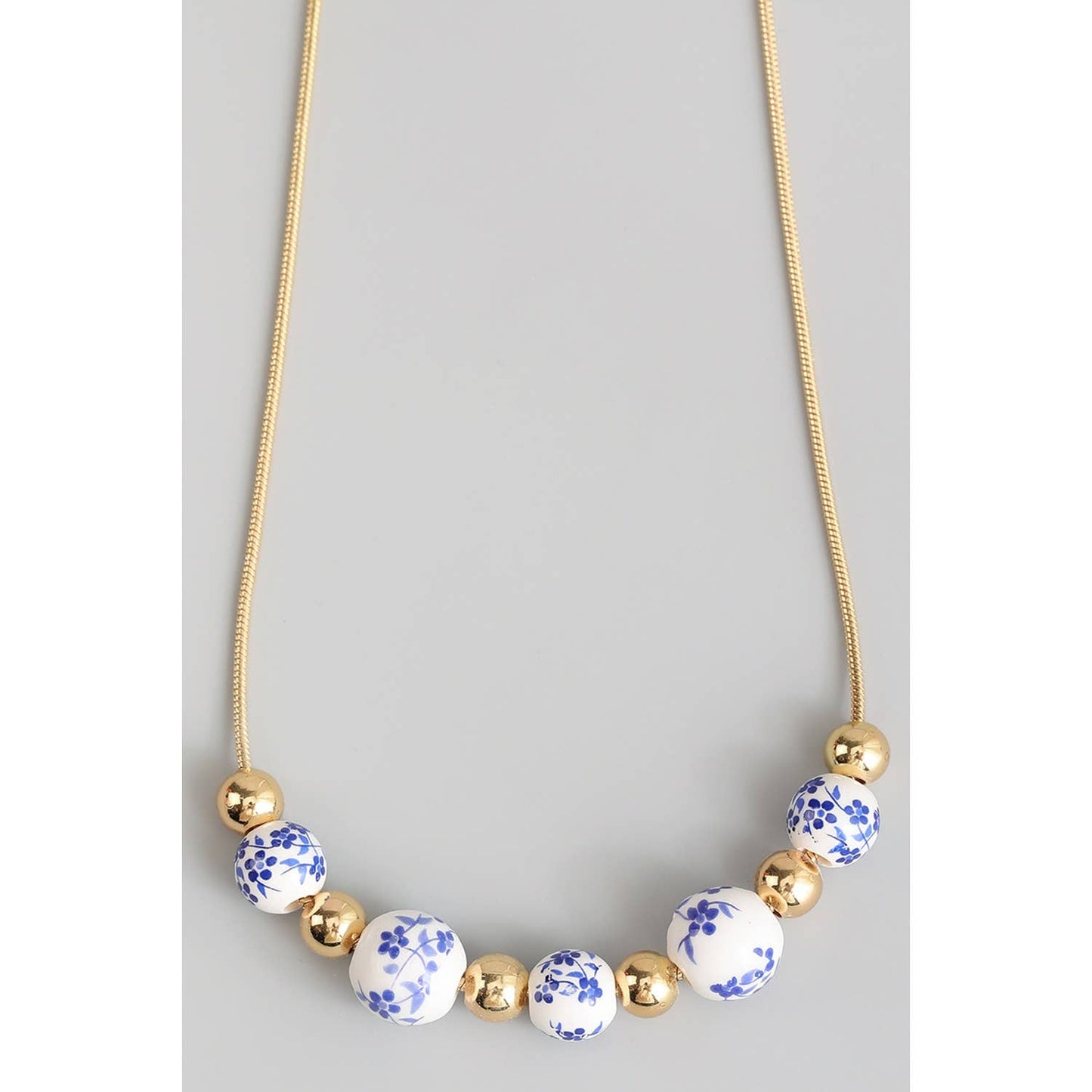 FLORAL PORCELAIN BEADED STAINLESS CHAIN NECKLACE