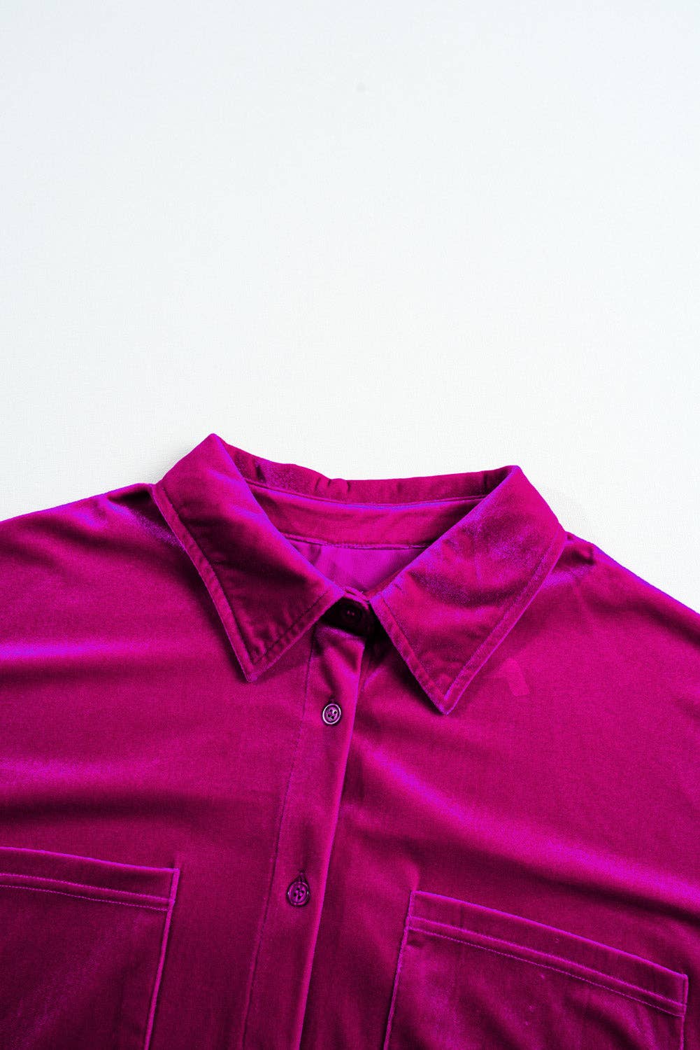Plus Size Velvet Button-Up Pocketed Drop Shoulder Shirt