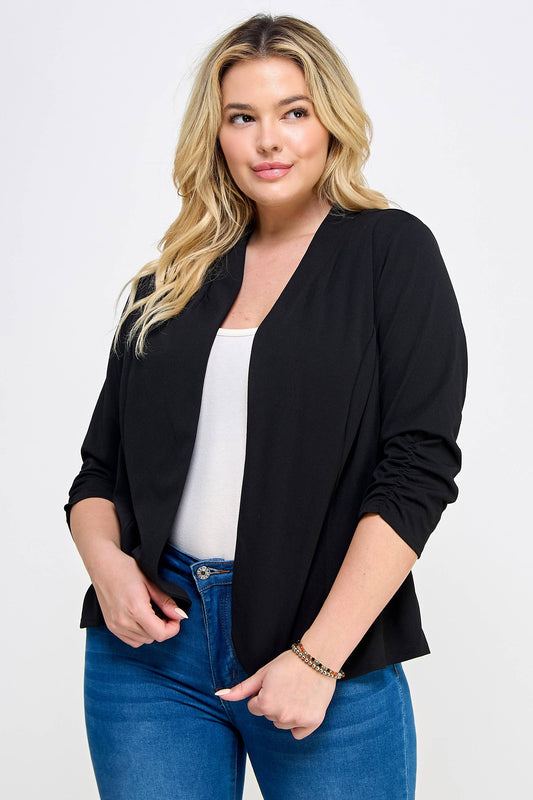 Plus Size Ruched 3/4 Sleeve Blazer - WG18353-J