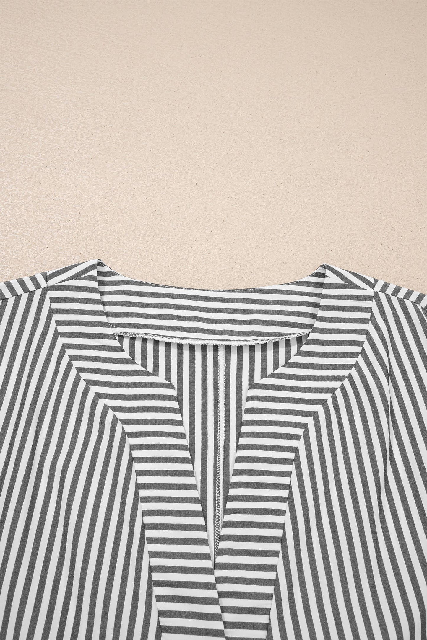 Stripe Plus Size V Neck Roll-tab Short Dolman Sleeve Blouse