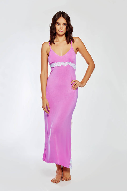 Lorelei Viscose Pink Gown/Dress Trimmed in Lace
