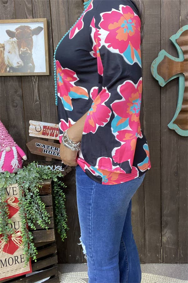 GJQ15749 Women black tops w/v-neckline