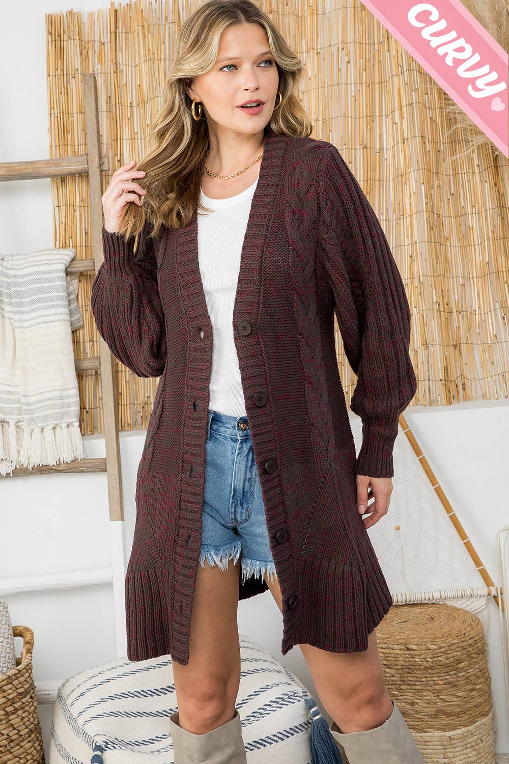 SW337PL CABLE KNIT CARDIGAN
