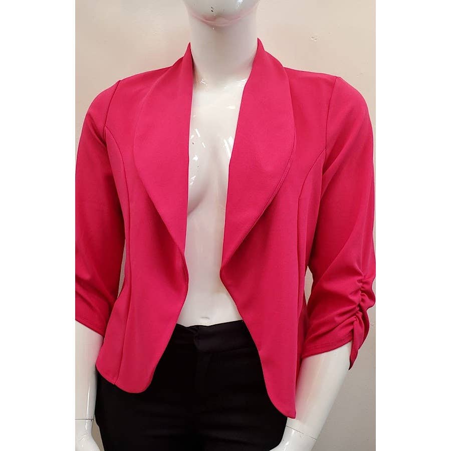 PLUS SIZE RUCHED THREE QUARTER SLEEVE BLAZER JACKET
