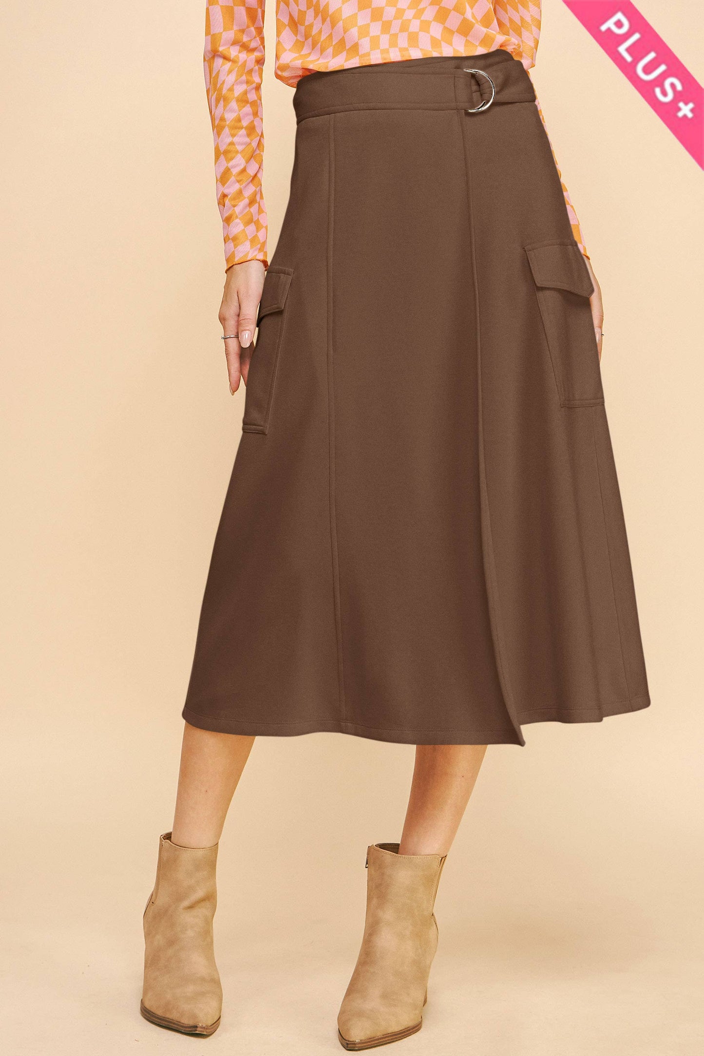 PLUS SOLID WRAP BELTED POCKET CARGO A LINE SKIRT