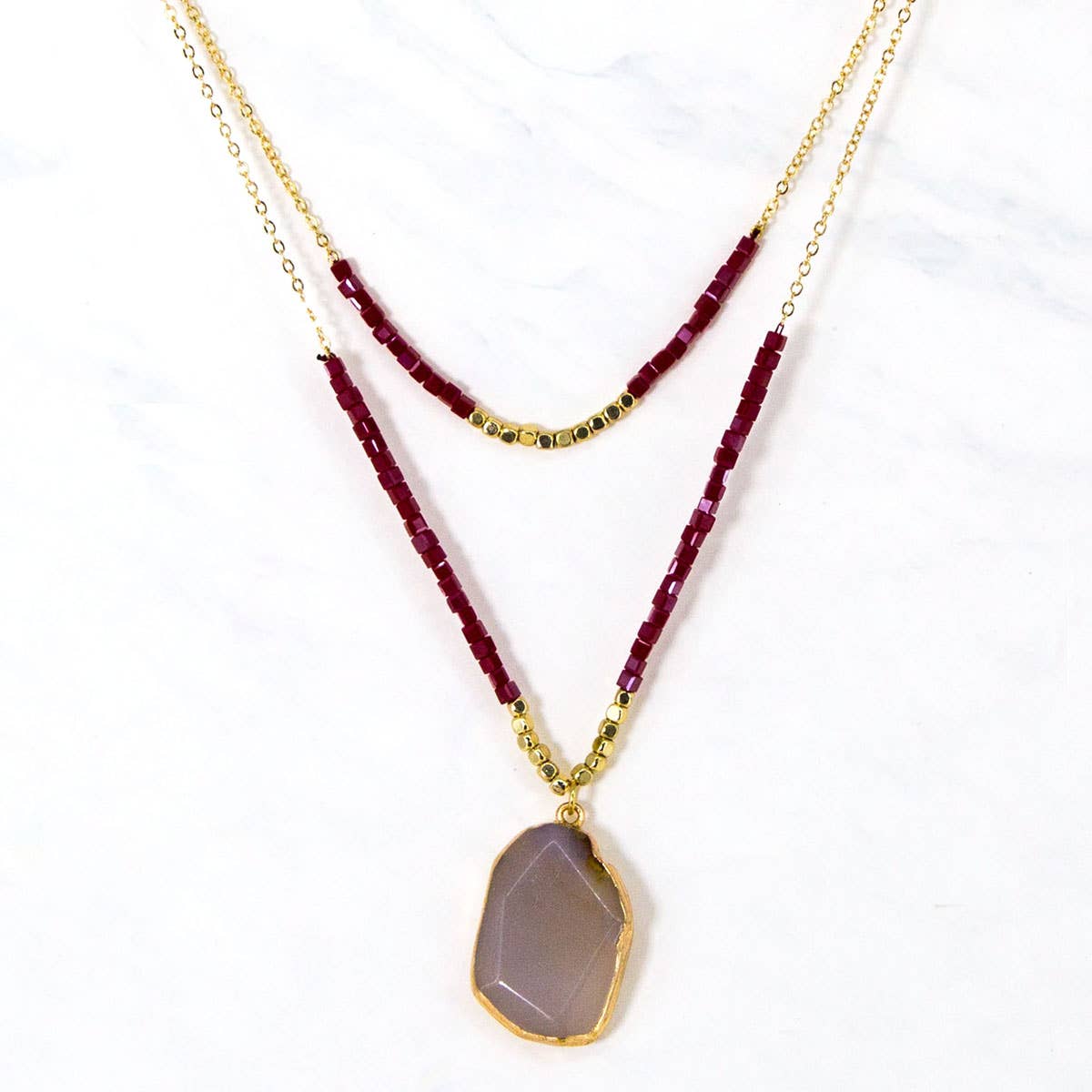 Two Layered Necklace with Stone Pendant