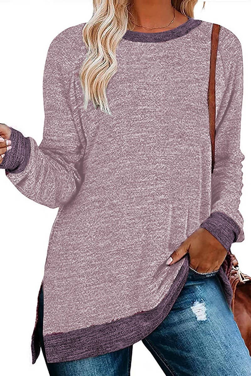 CWTBLL3686_COLORBLOCK SLIT LOOSE CASUAL PULLOVER TOP
