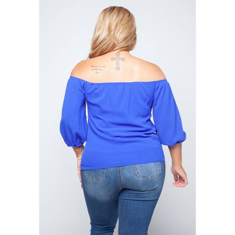 PLUS SIZE TIE FRONT OFF SHOULDER TOP