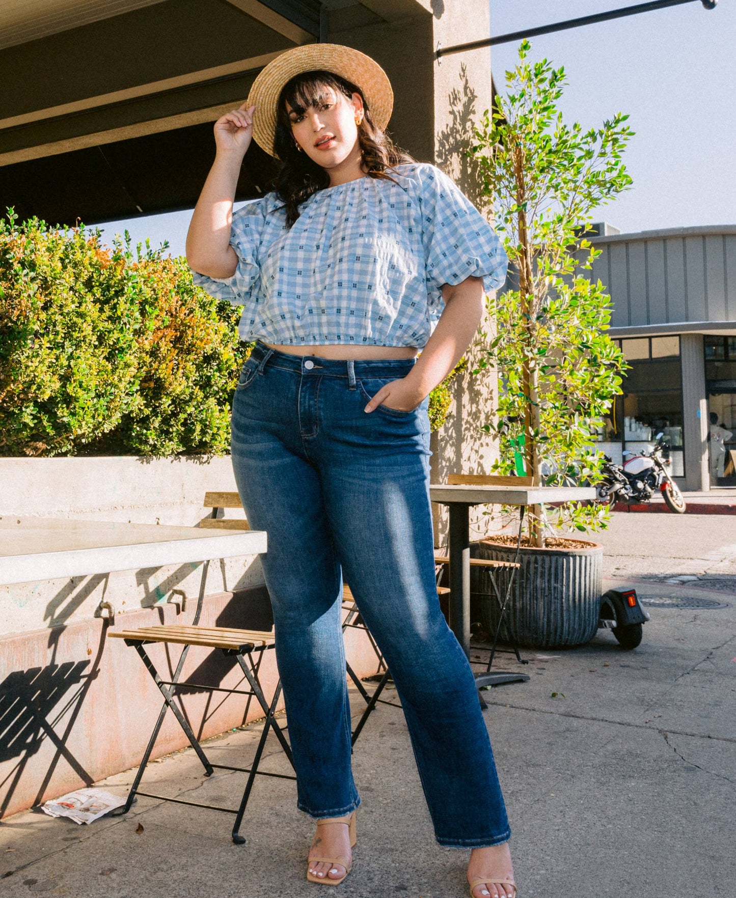 PLUS SIZE TUMMY CONTROL MID RISE BOOTCUT JEANS LV1064-P