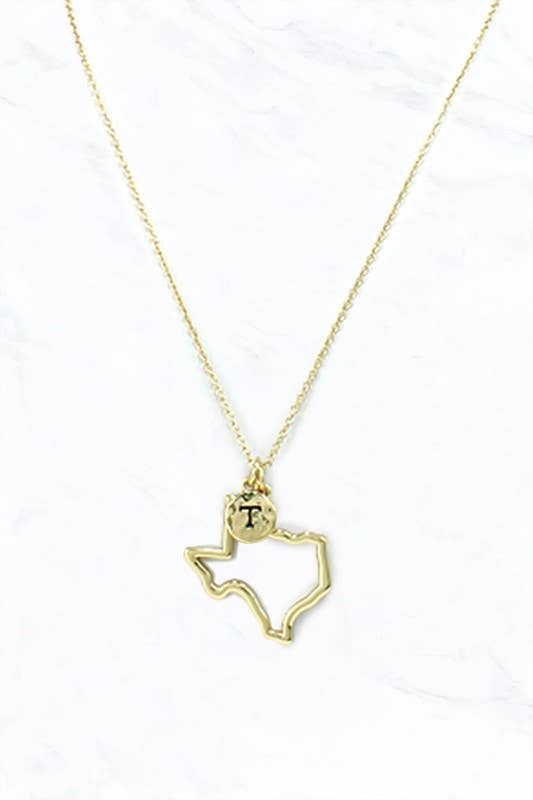 Texas State Outline T Charm Necklace