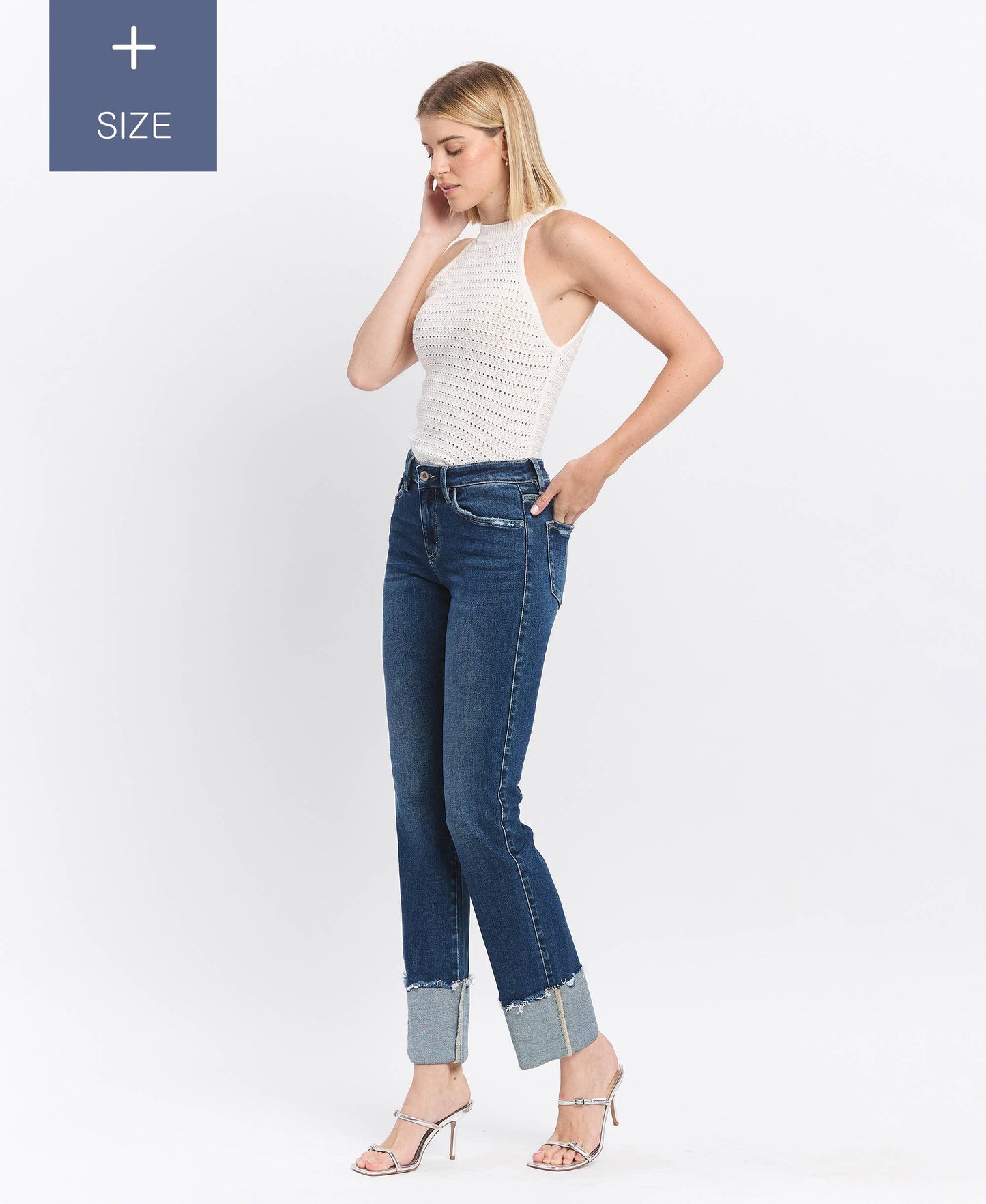 PLUS TUMMY CONTROL MID RISE CUFFED SLIM STRAIGHT LV1513-P