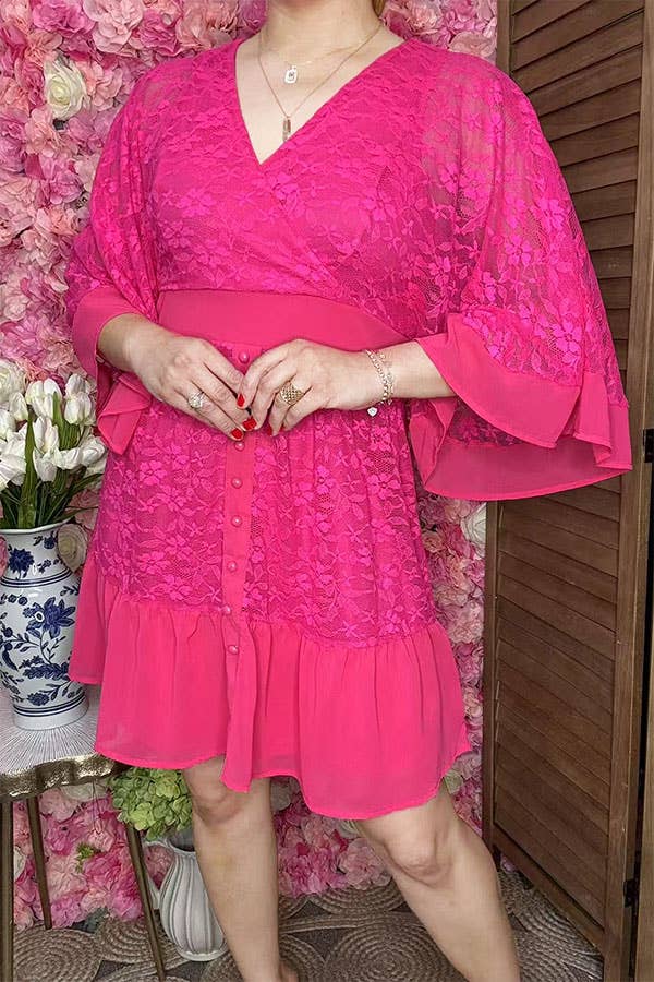 Fuchsia lace w/linling & bell sleeve & buttons BQ15956
