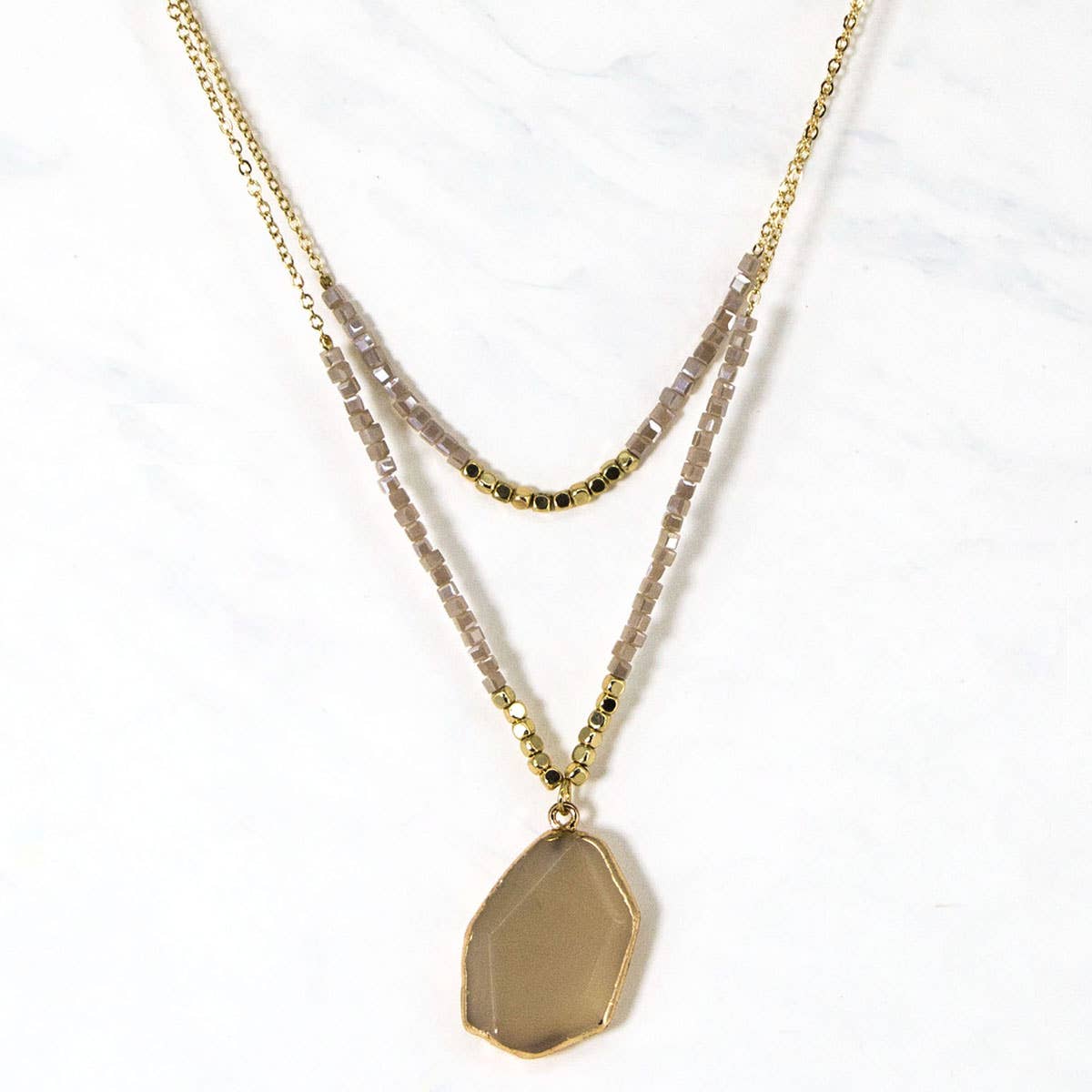 Two Layered Necklace with Stone Pendant