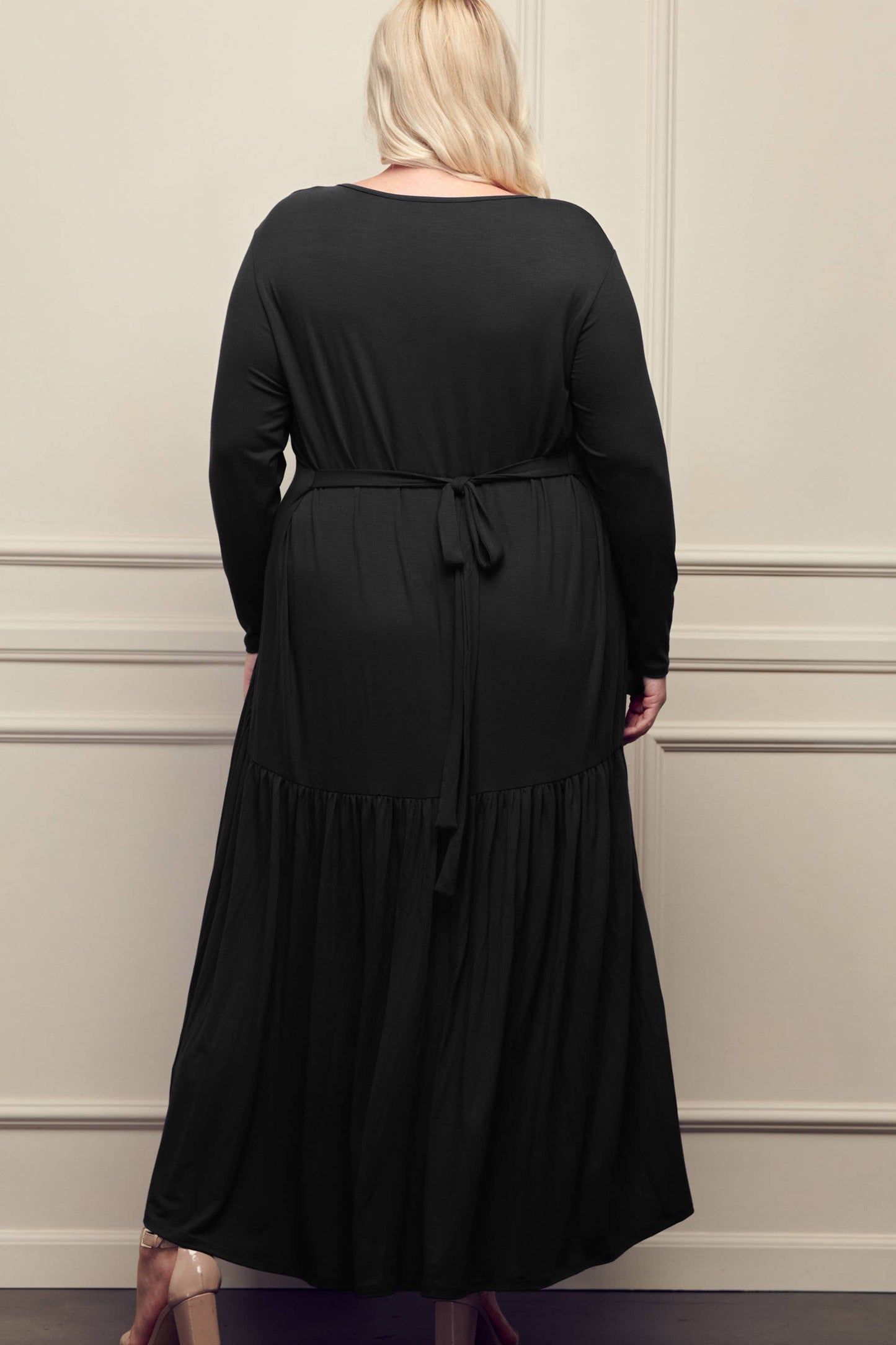 Plus Size V-Neck Long Sleeve Tail Holiday Dress