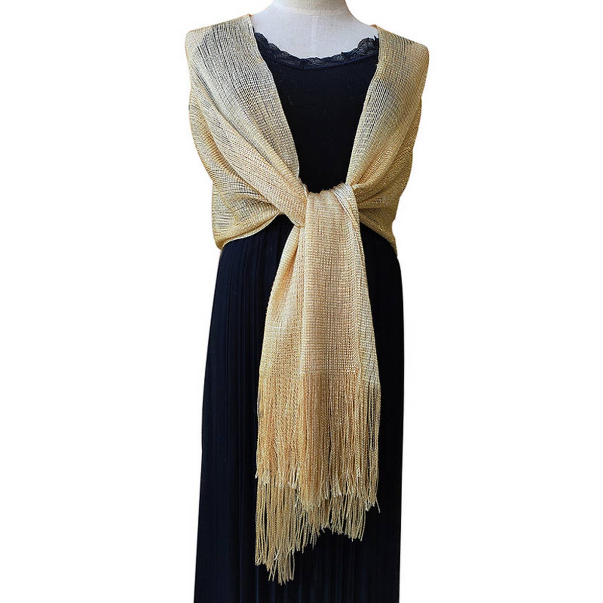 FASHIONABLE GOLD AND SILVER SILK SHAWL_CWASC1091