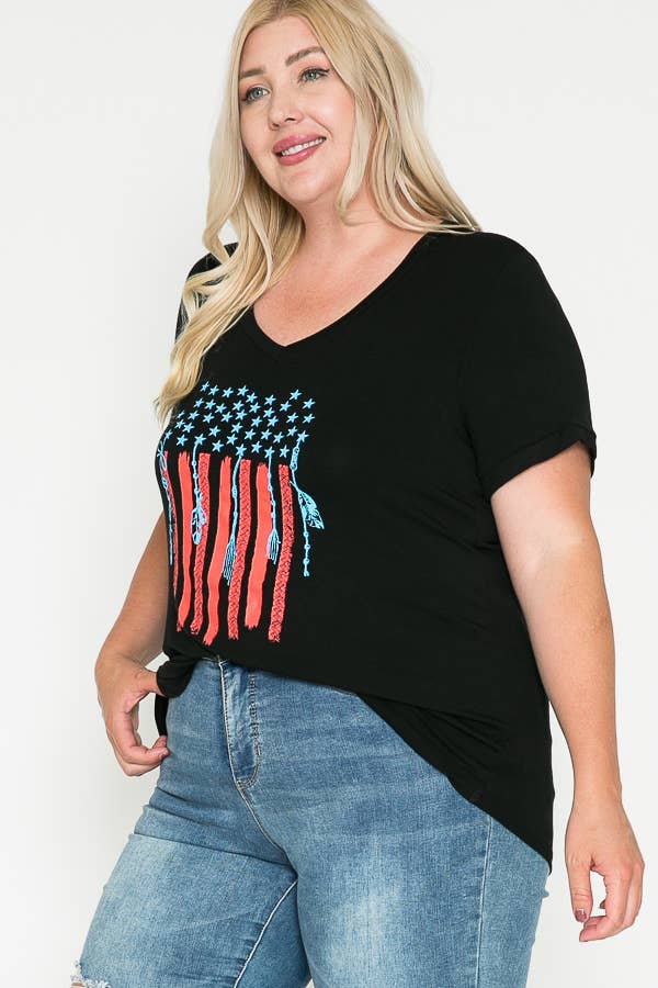 Plus Size U.S. Flag Graphic T