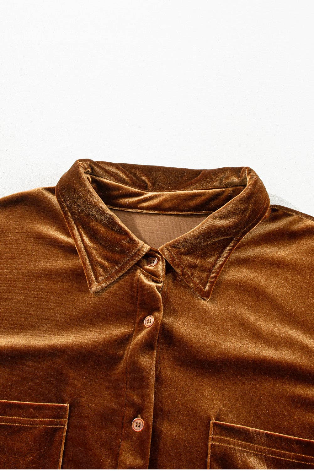 Plus Size Velvet Button-Up Pocketed Drop Shoulder Shirt