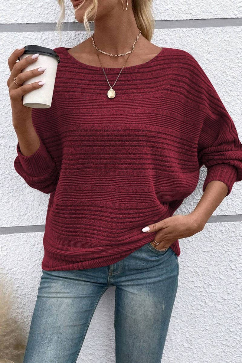CWTBLL4012_RIBBED CREW NECK BATWING SLEEVE TOP