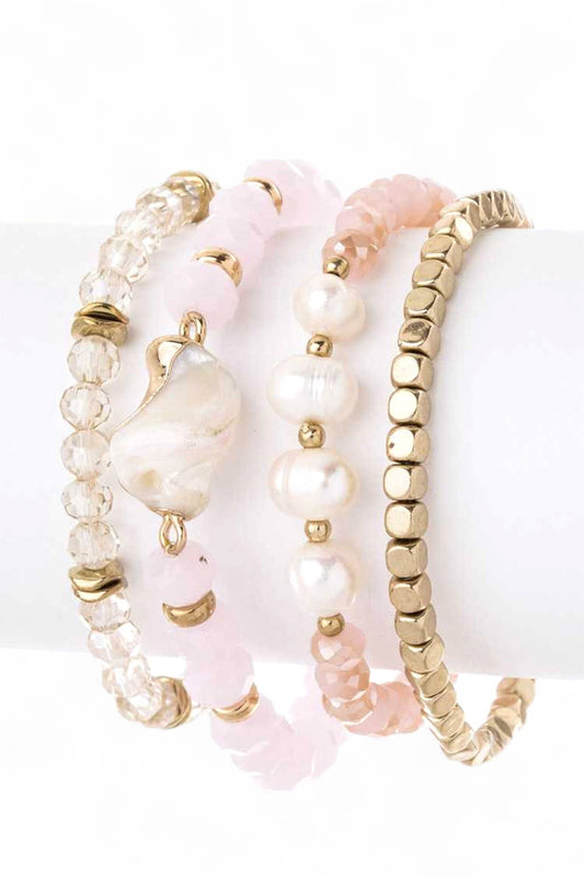 Culture Pearl Mix Beads Stretch Bracelet Set