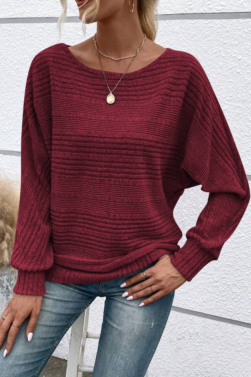 CWTBLL4012_RIBBED CREW NECK BATWING SLEEVE TOP