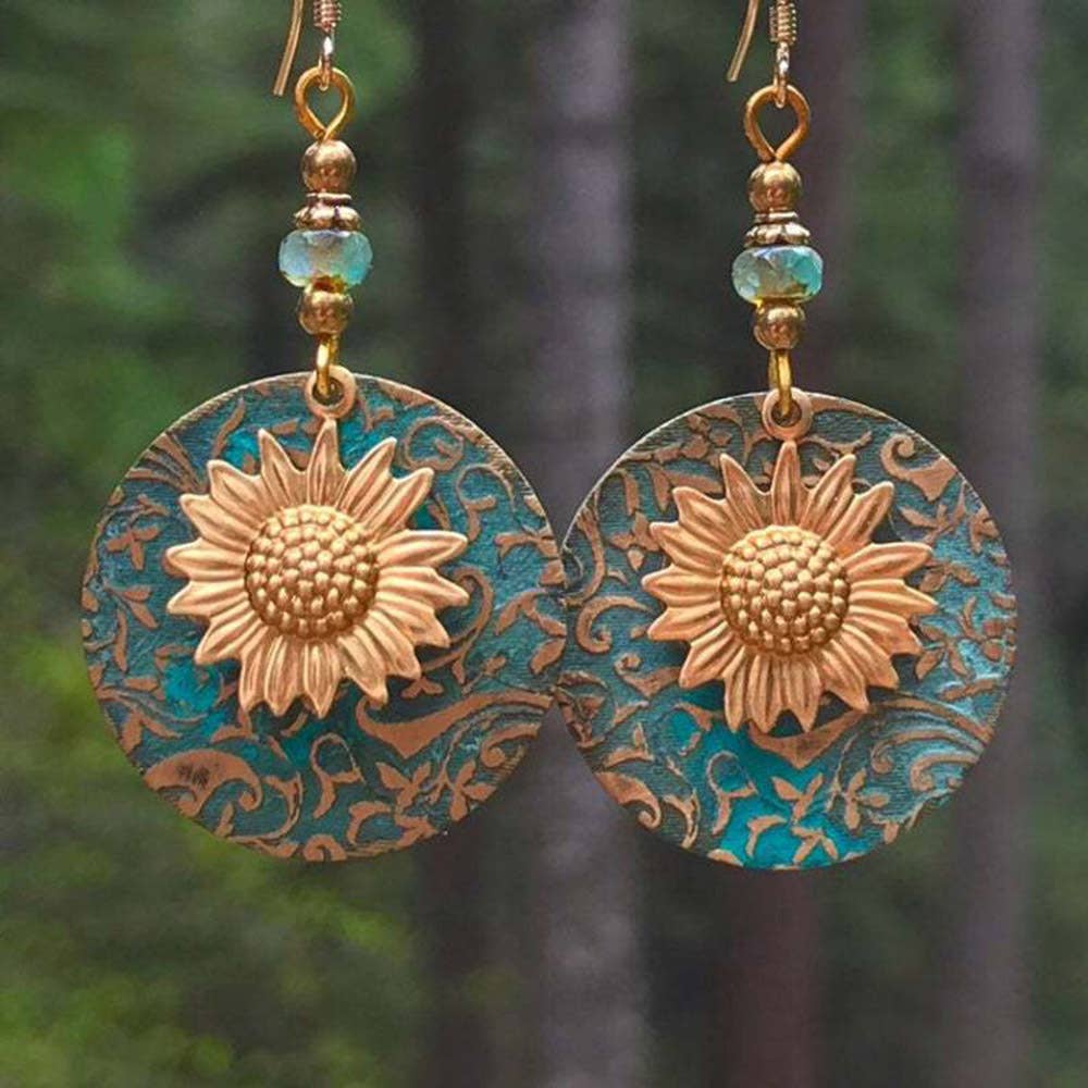 Double Layered Sunflower Patterned Earrings