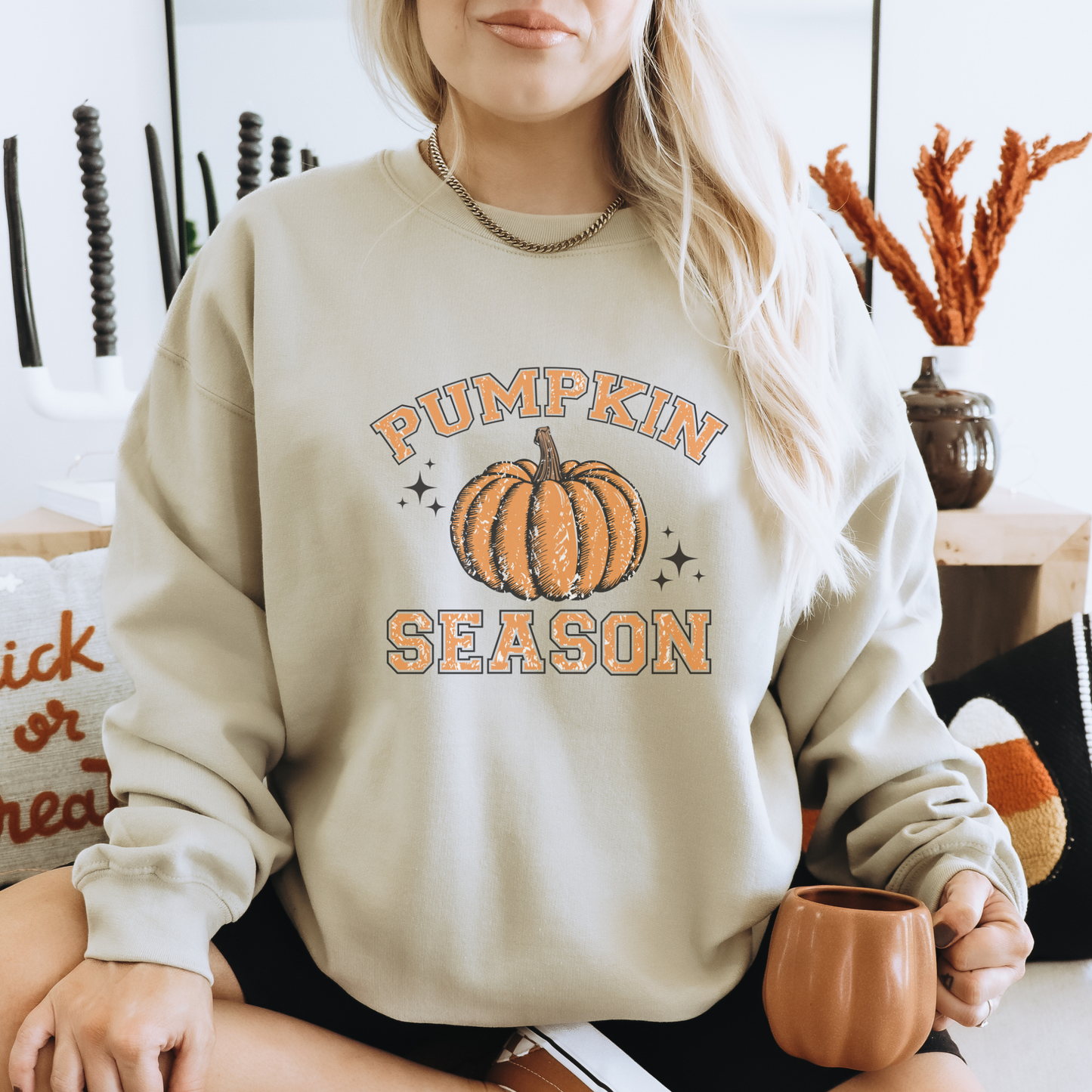 Retro Distressed Pumpkin Season Fall Crewneck Sweatshirt