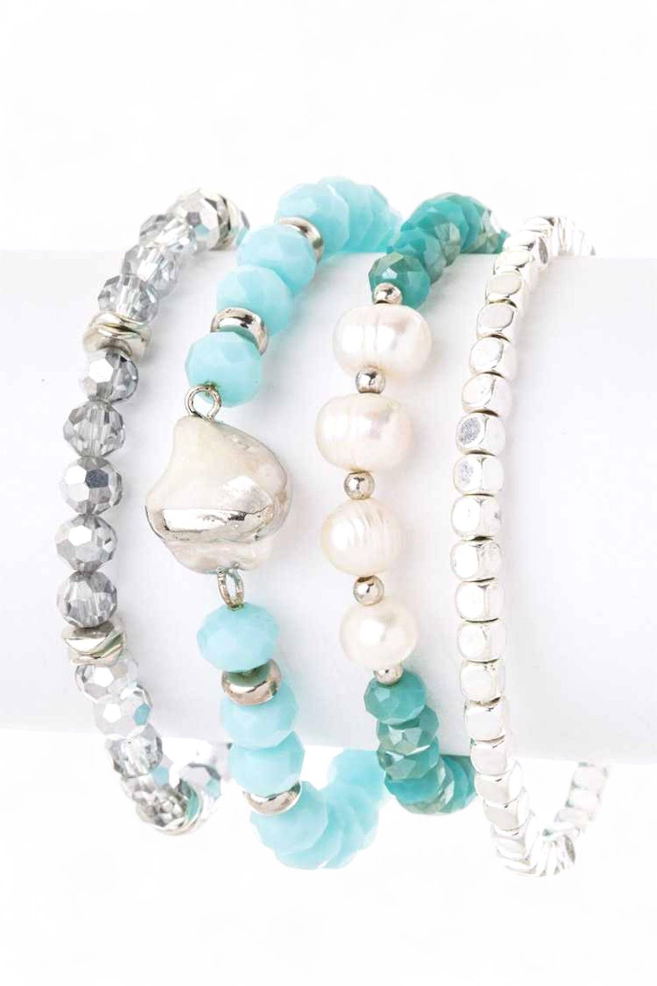 Culture Pearl Mix Beads Stretch Bracelet Set