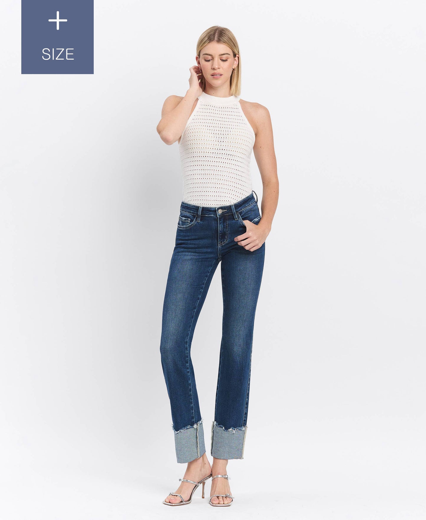 PLUS TUMMY CONTROL MID RISE CUFFED SLIM STRAIGHT LV1513-P