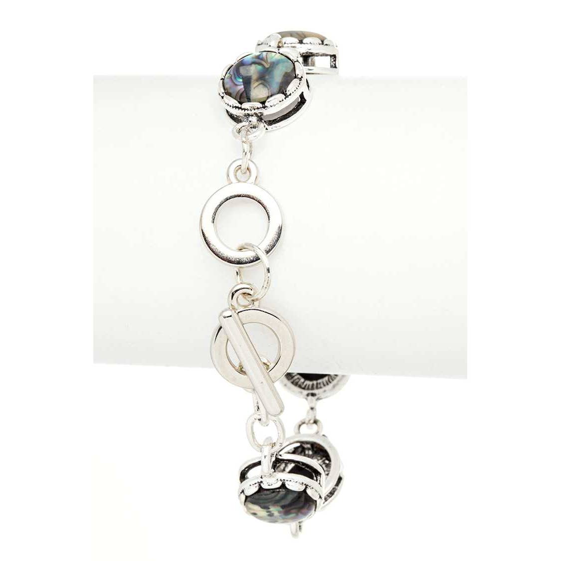 Abalone Round Link Station Toggle Bracelet