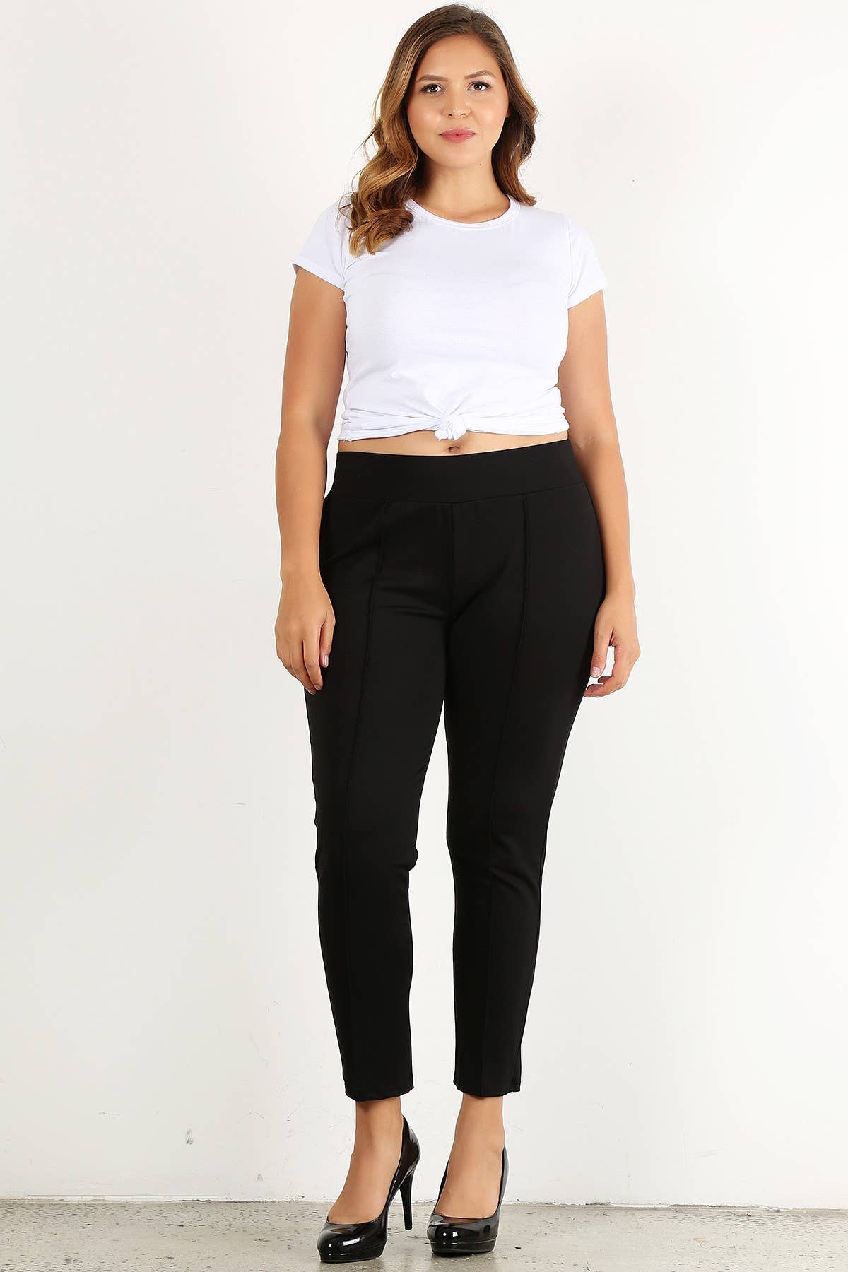 Plus Size High Waisted Pin-Tuck Skinny Pants - WG16213-2P