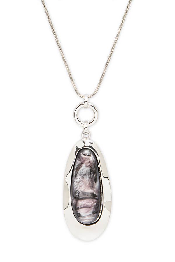 Resin Stone Pendant Long Necklace Set