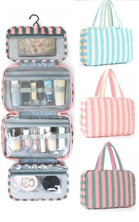 Striped Hanging Toiletry & Makeup Organizer Bag | 40P599