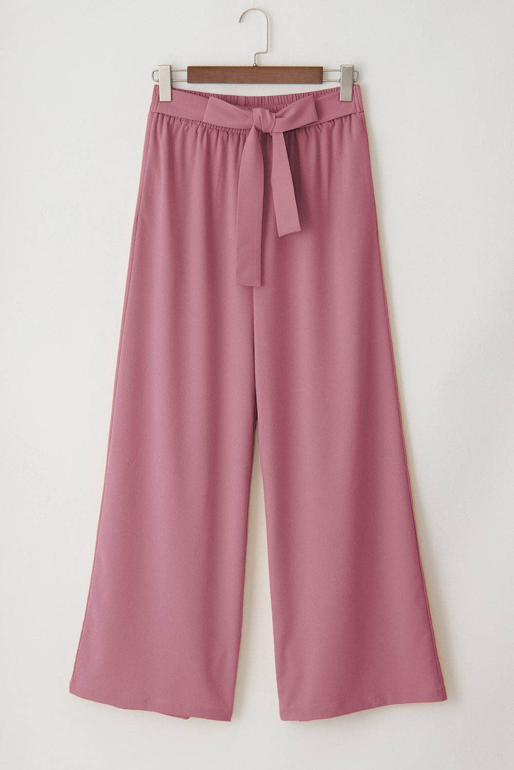 Solid Belted Wide Leg Summer Pants