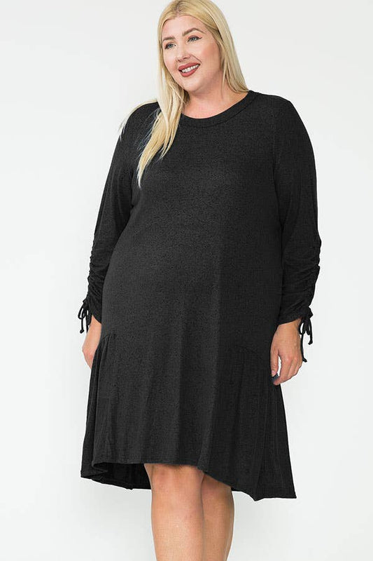 Plus Size Holiday Long Sleeve Side Shirring Fall Dress