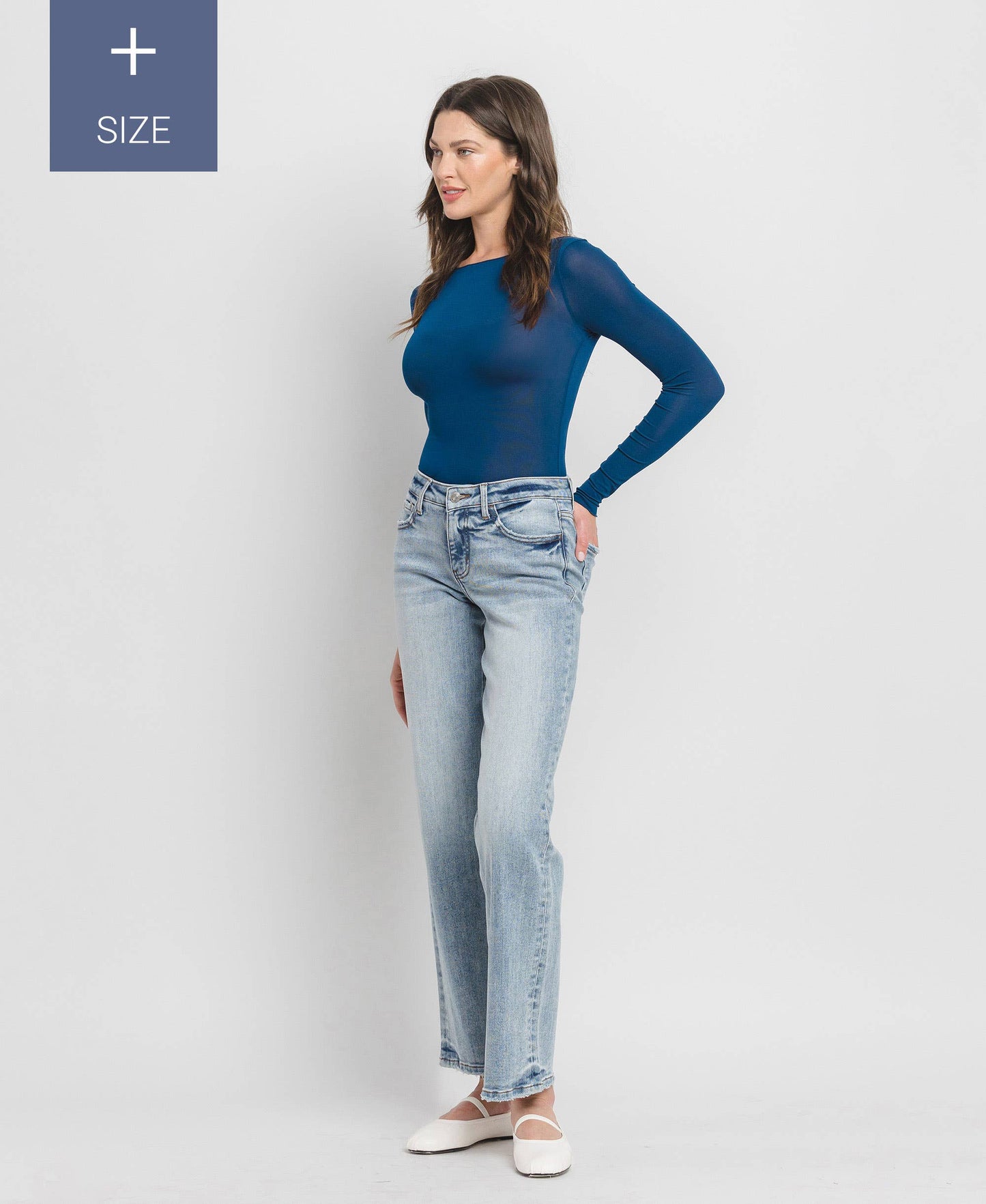 PLUS SIZE TUMMY CONTROL MID RISE SLIM WIDE JEANS LV1358-P