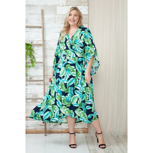 Plus Size Tropical Overlap Maxi Summer Dress