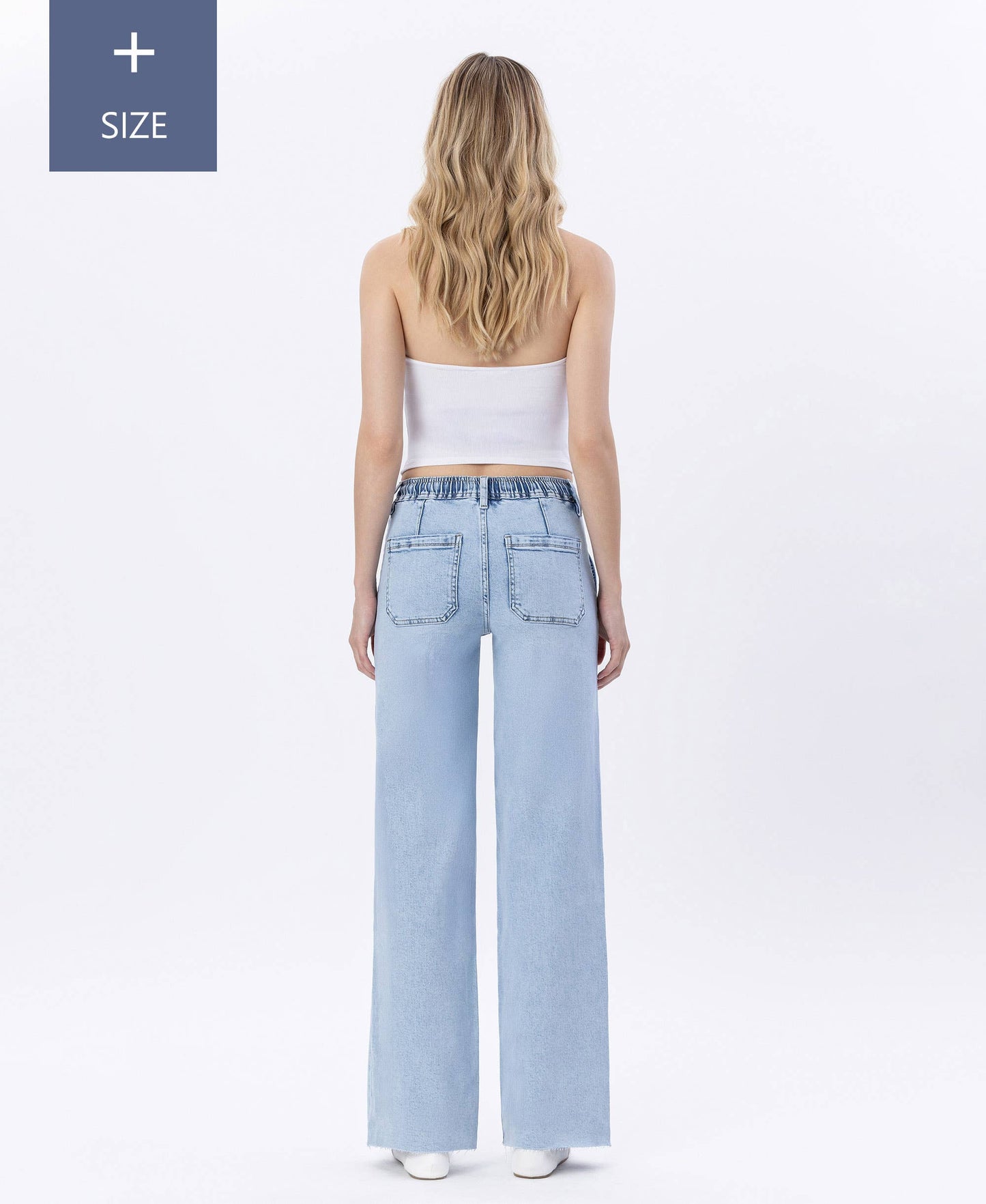 PLUS HIGH RISE DRAWSTRING WAISTBAND WIDE LEG JEANS LV1902-P