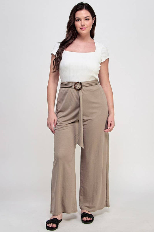 Plus Size Loose High Waist Pants With Belt KY18112-P