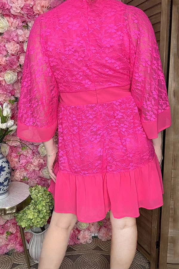 Fuchsia lace w/linling & bell sleeve & buttons BQ15956