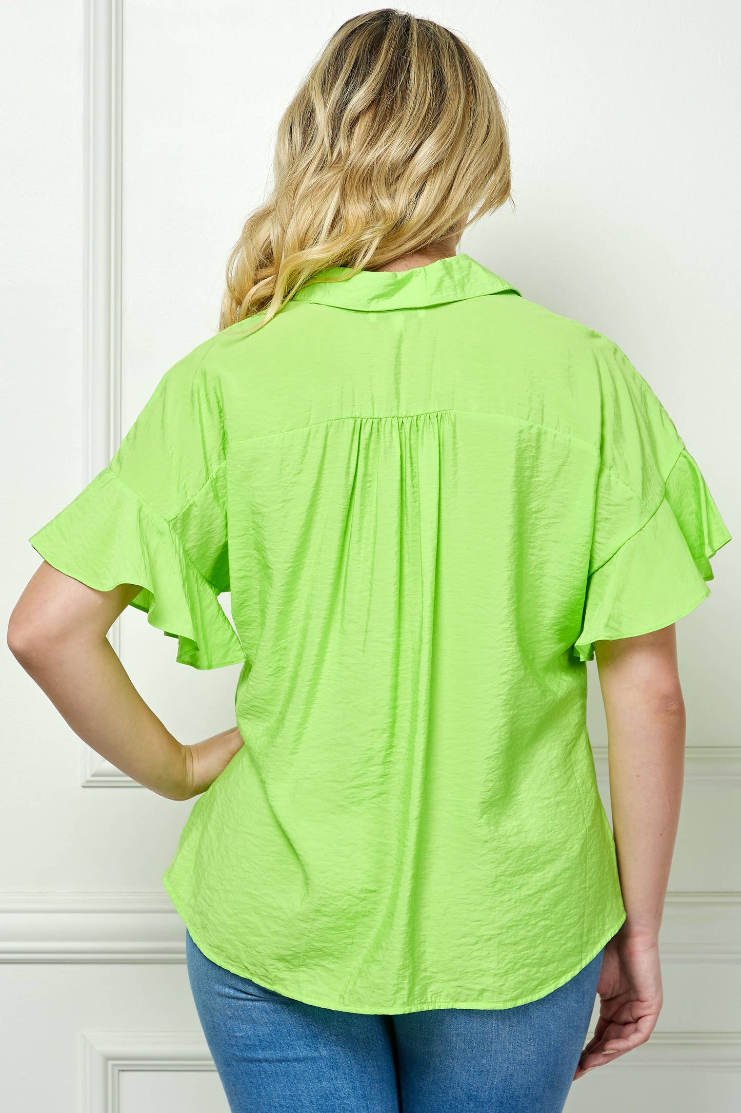 PLUS SIZE SOFTLY FEMININE RUFFLE SLEEVE BLOUSE