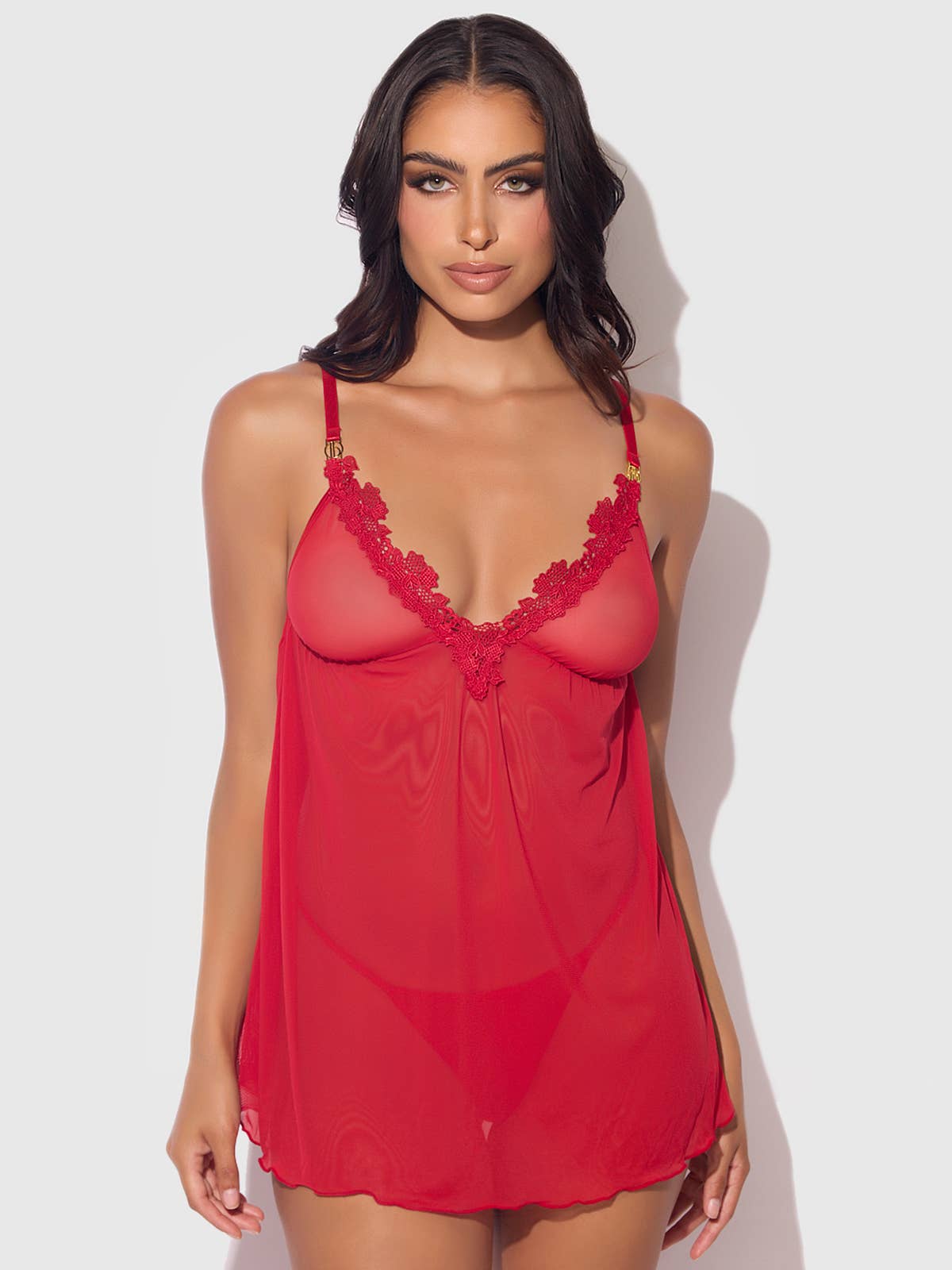 ASHLEY ALEXISS LACE & MESH BABYDOLL & G-STRING SET